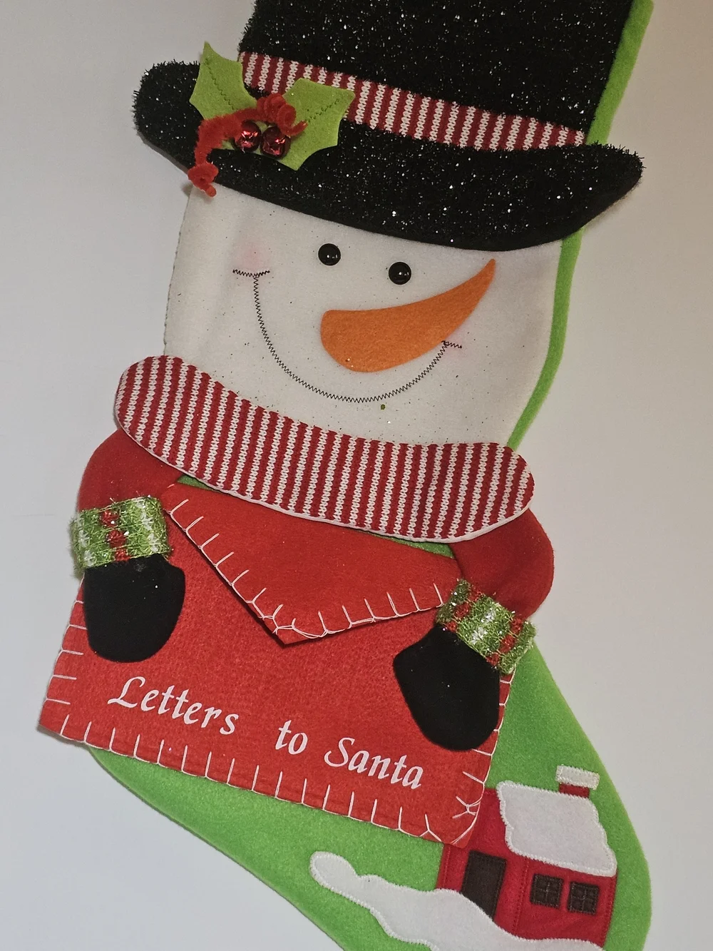 Classic Snowman Christmas Stocking Letters to Santa Red Green Holiday Felt Decor